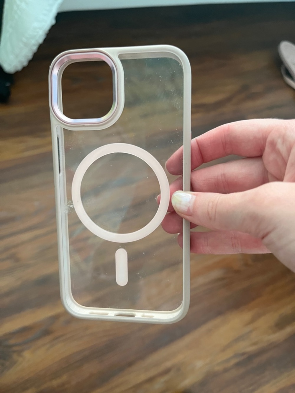 Clear MagSafe-Compatible Phone Case with Soft Pink Trim